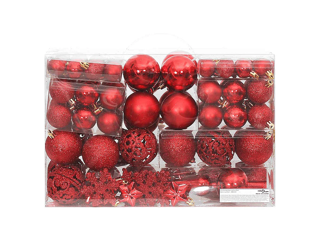 Juego de bolas de Navidad 111 pzas poliestireno rojo