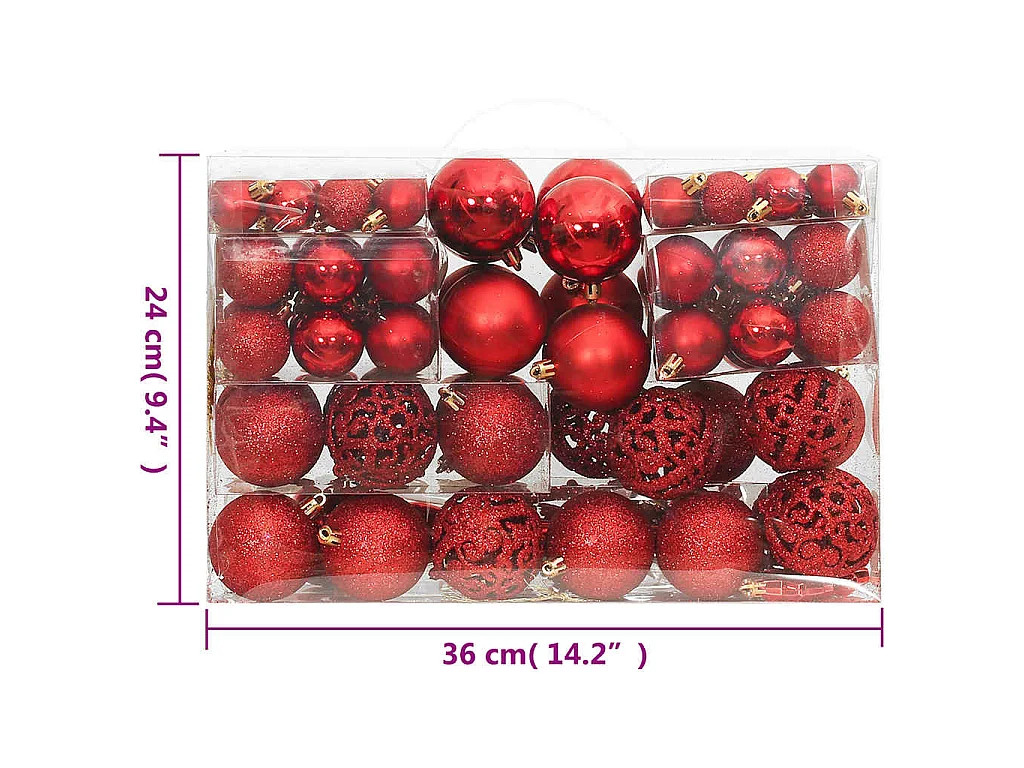 Juego de bolas de Navidad 111 pzas poliestireno rojo