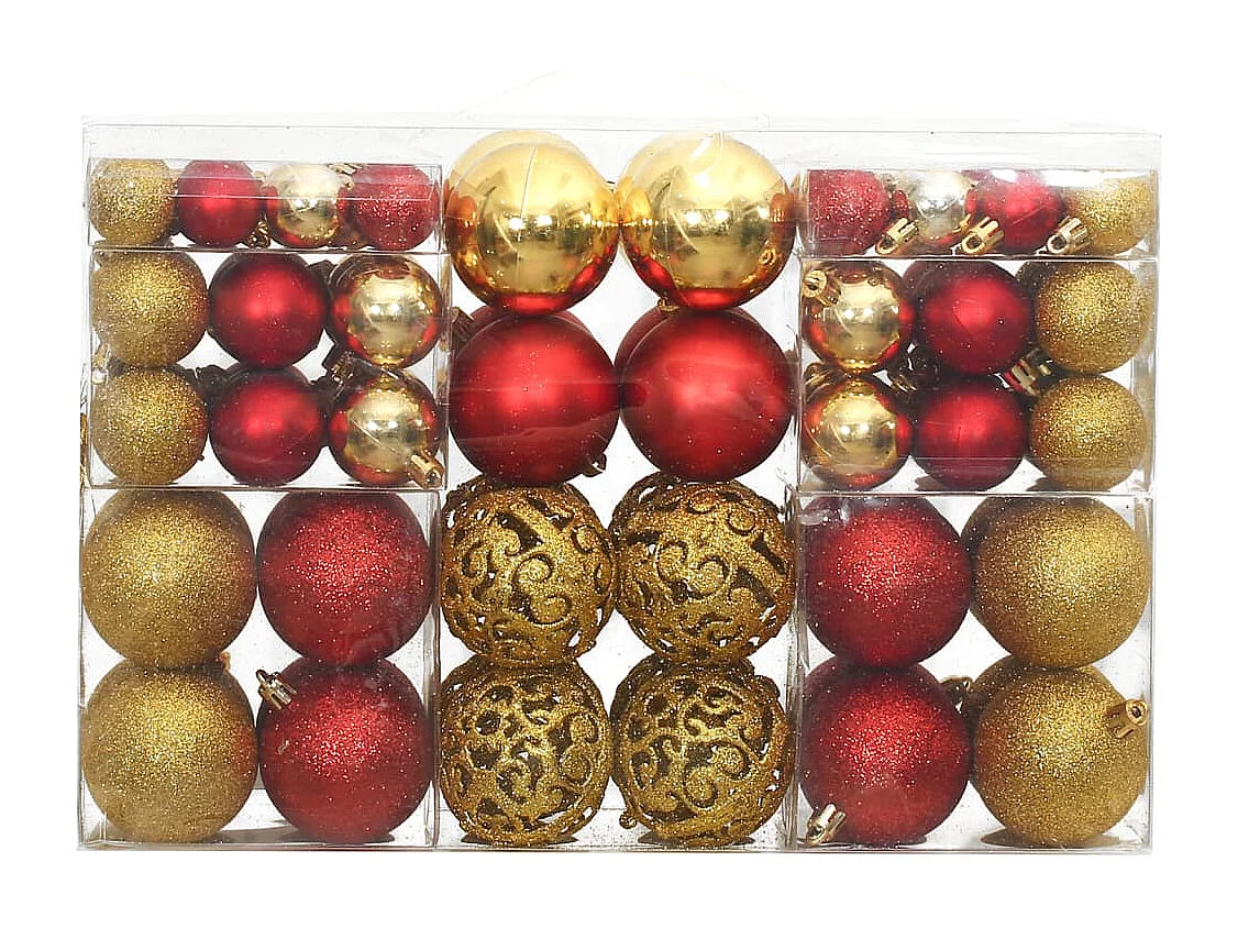 Kerstballen 100 st 3/4/6 cm goudkleurig en wijnrood