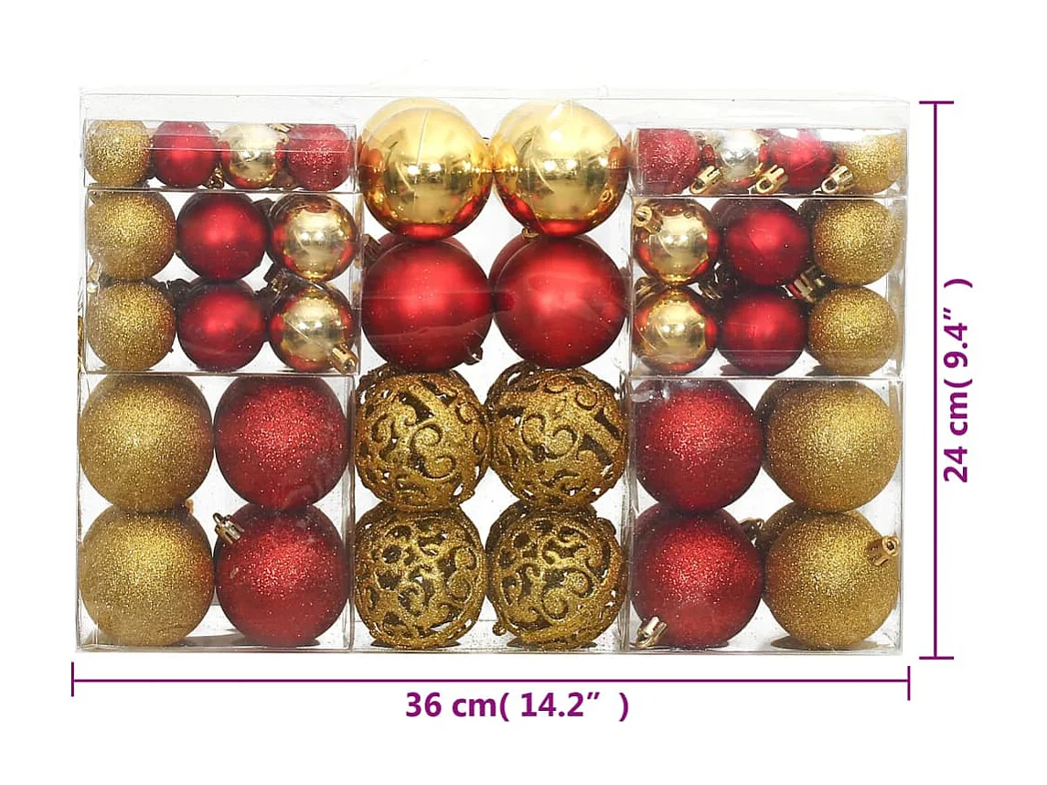 Kerstballen 100 st 3/4/6 cm goudkleurig en wijnrood
