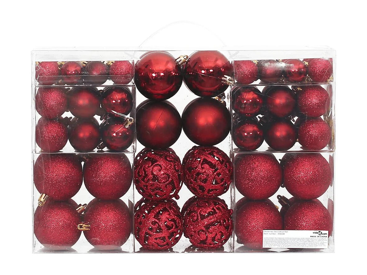 Kerstballen 100 st 3/4/6 cm wijnrood