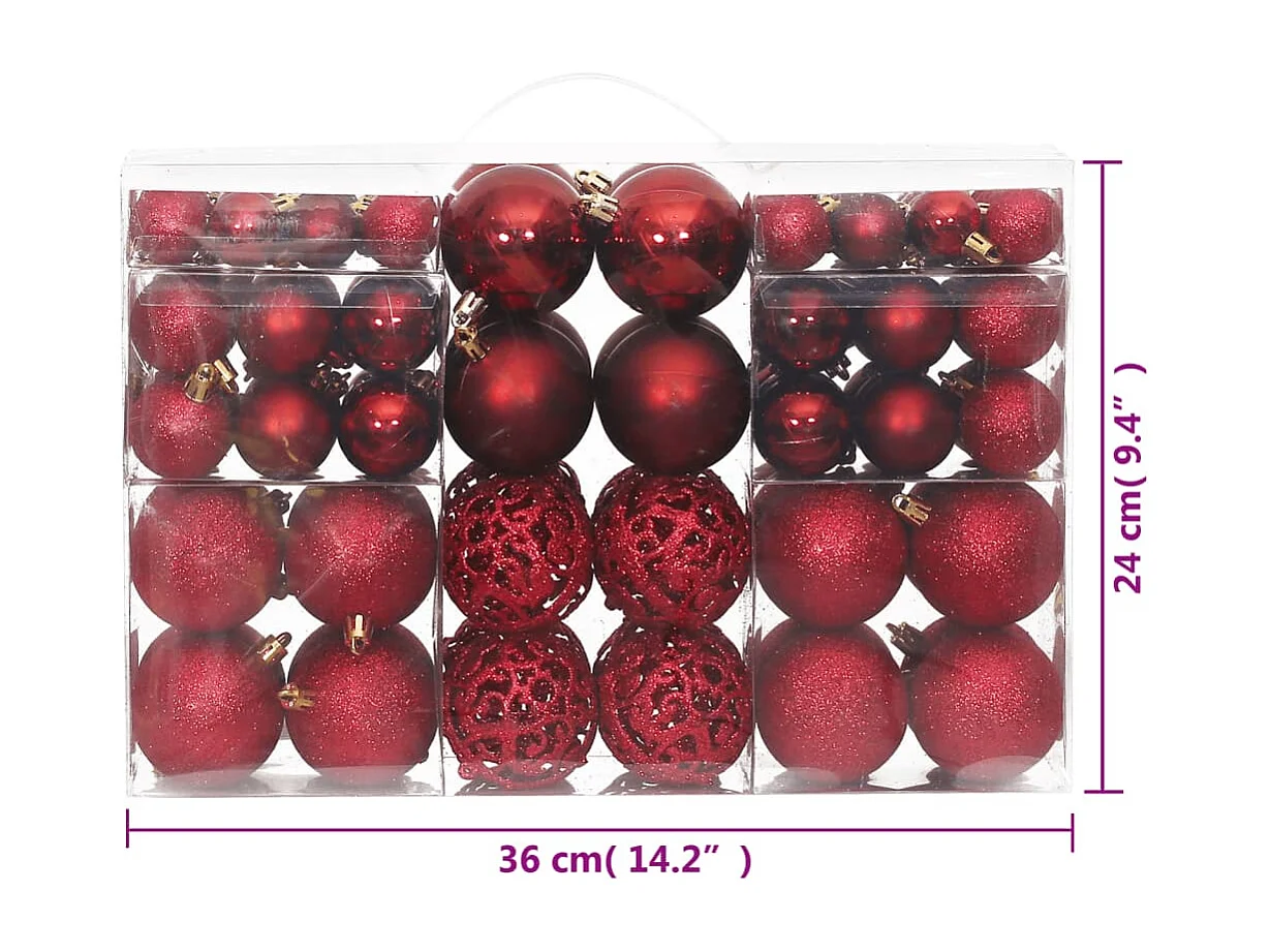 Kerstballen 100 st 3/4/6 cm wijnrood