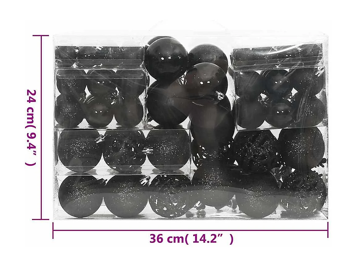 Ensemble de boules de Noël 111 pièces noir polystyrène