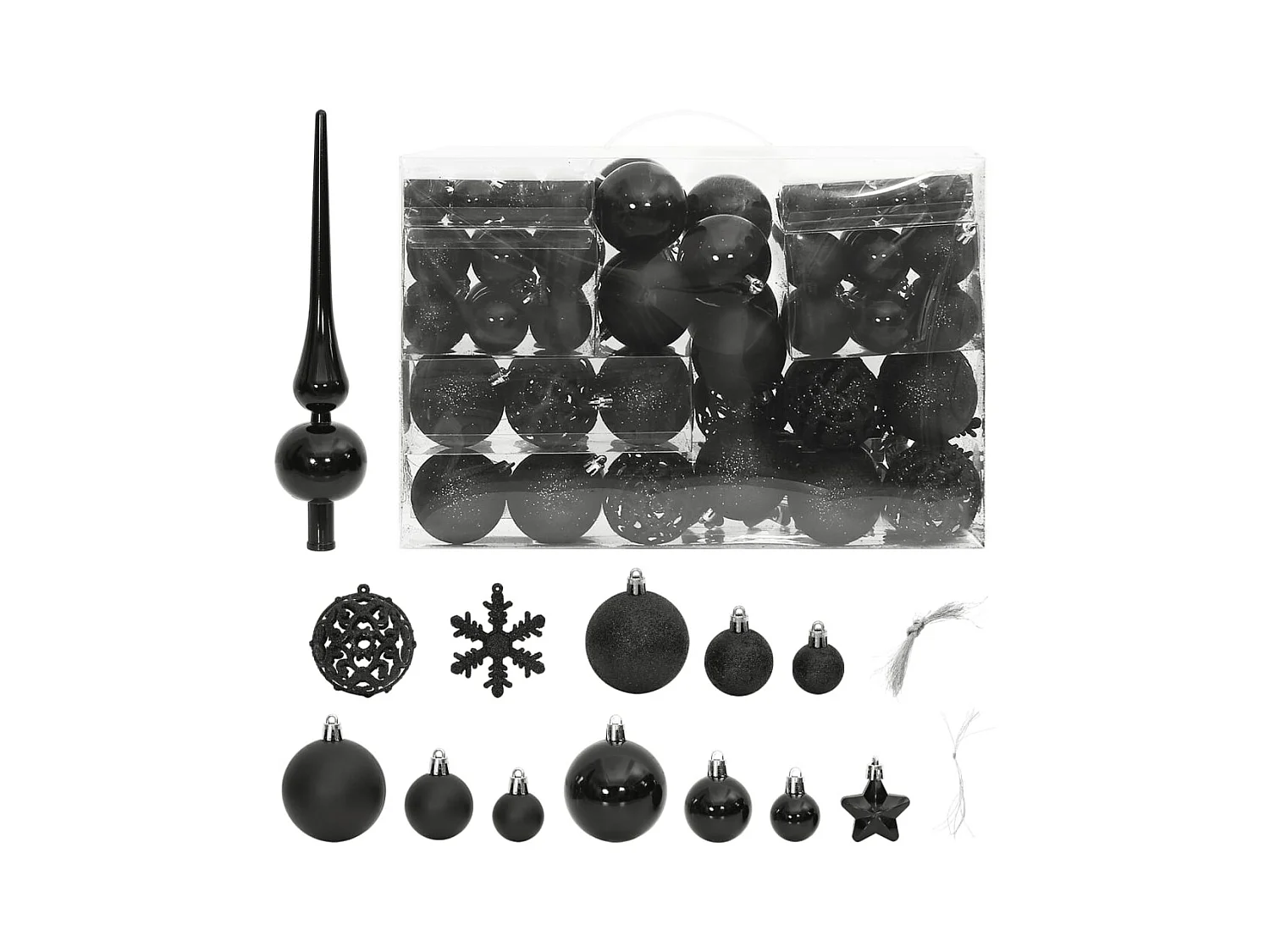 Ensemble de boules de Noël 111 pièces noir polystyrène