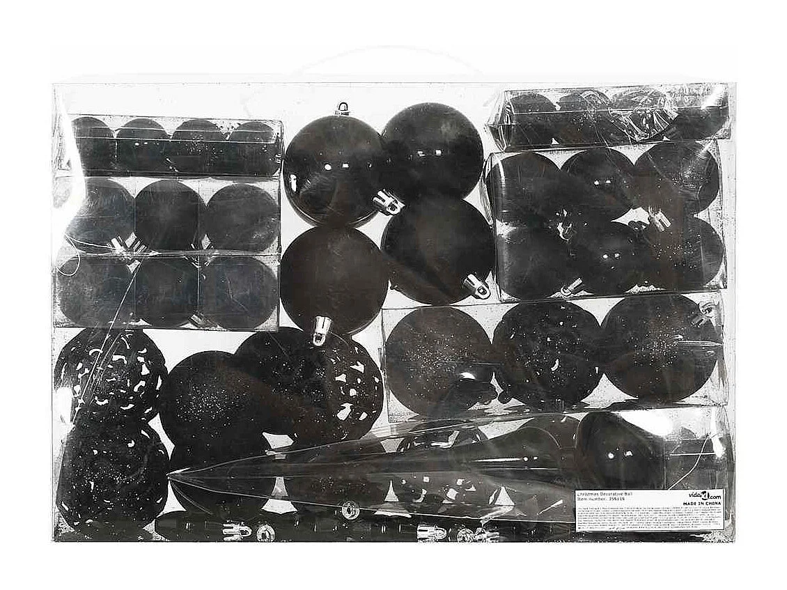 Ensemble de boules de Noël 111 pièces noir polystyrène