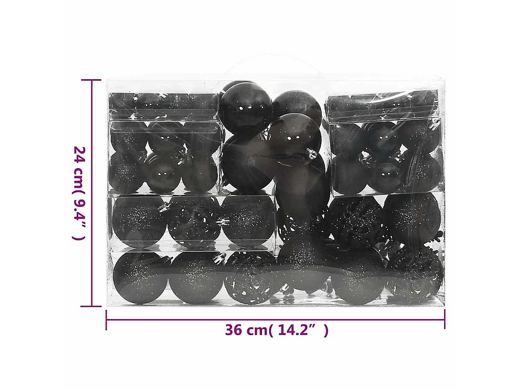 Ensemble de boules de Noël 111 pièces noir polystyrène