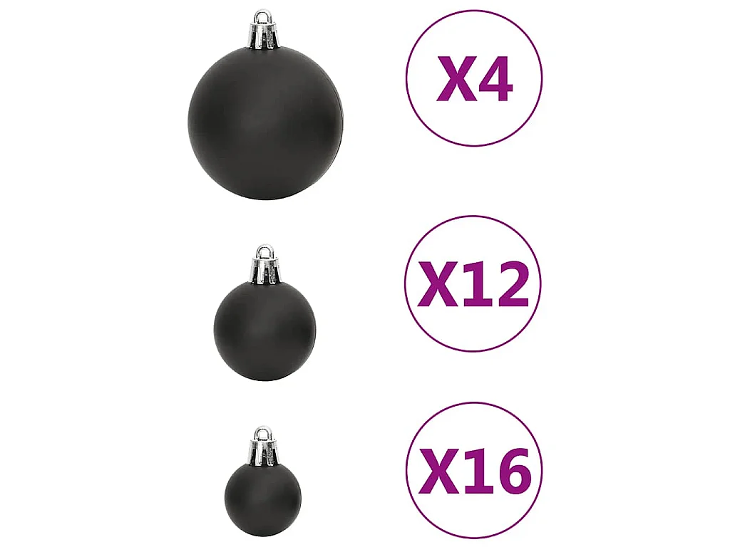 Ensemble de boules de Noël 111 pièces noir polystyrène