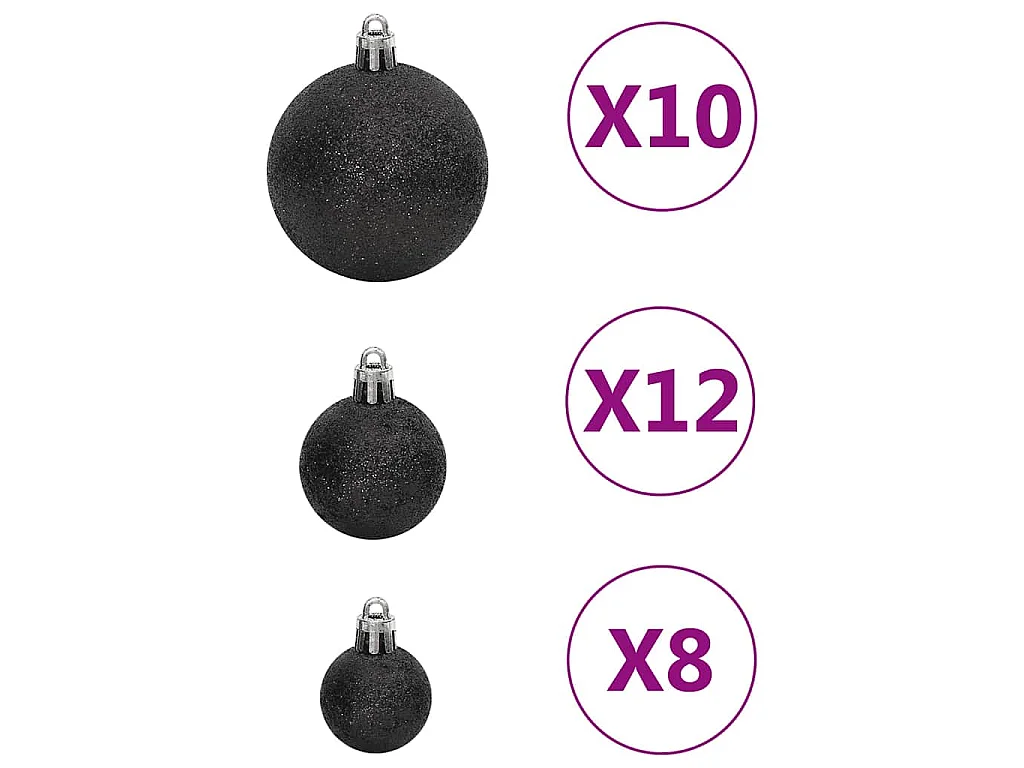 Ensemble de boules de Noël 111 pièces noir polystyrène
