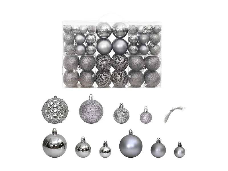 Boules de Noël 100 pcs gris 3 / 4 / 6 cm