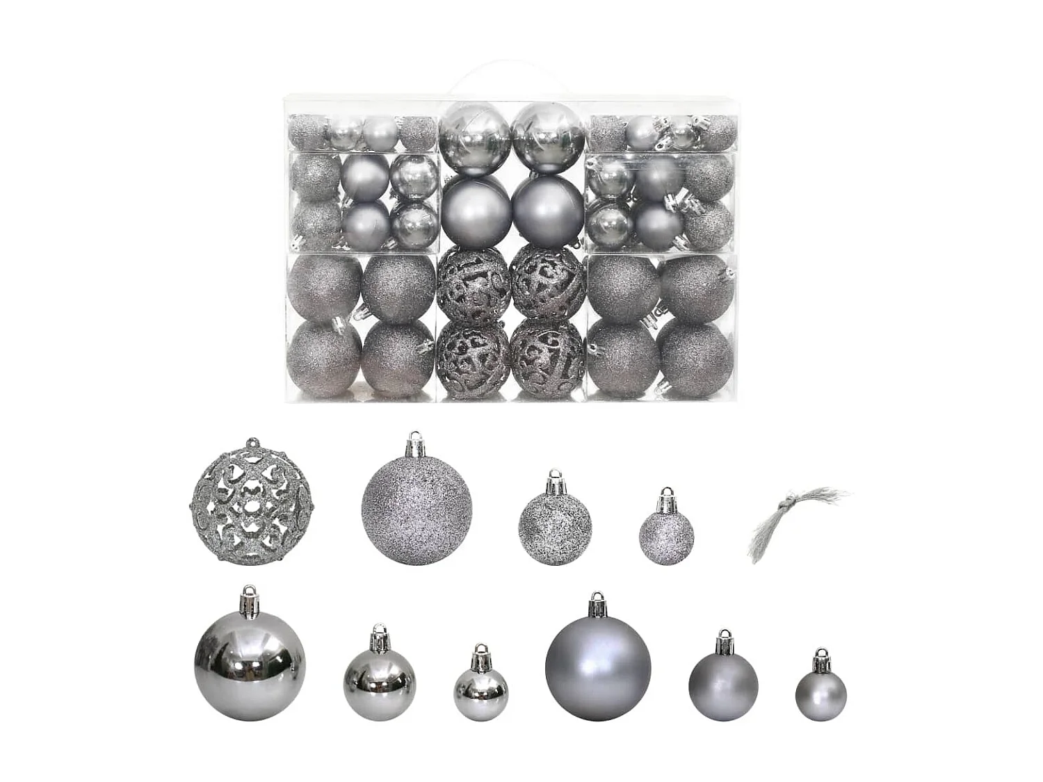 Boules de Noël 100 pcs gris 3 / 4 / 6 cm