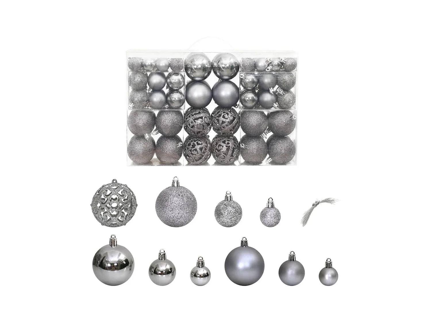 Boules de Noël 100 pcs gris 3 / 4 / 6 cm