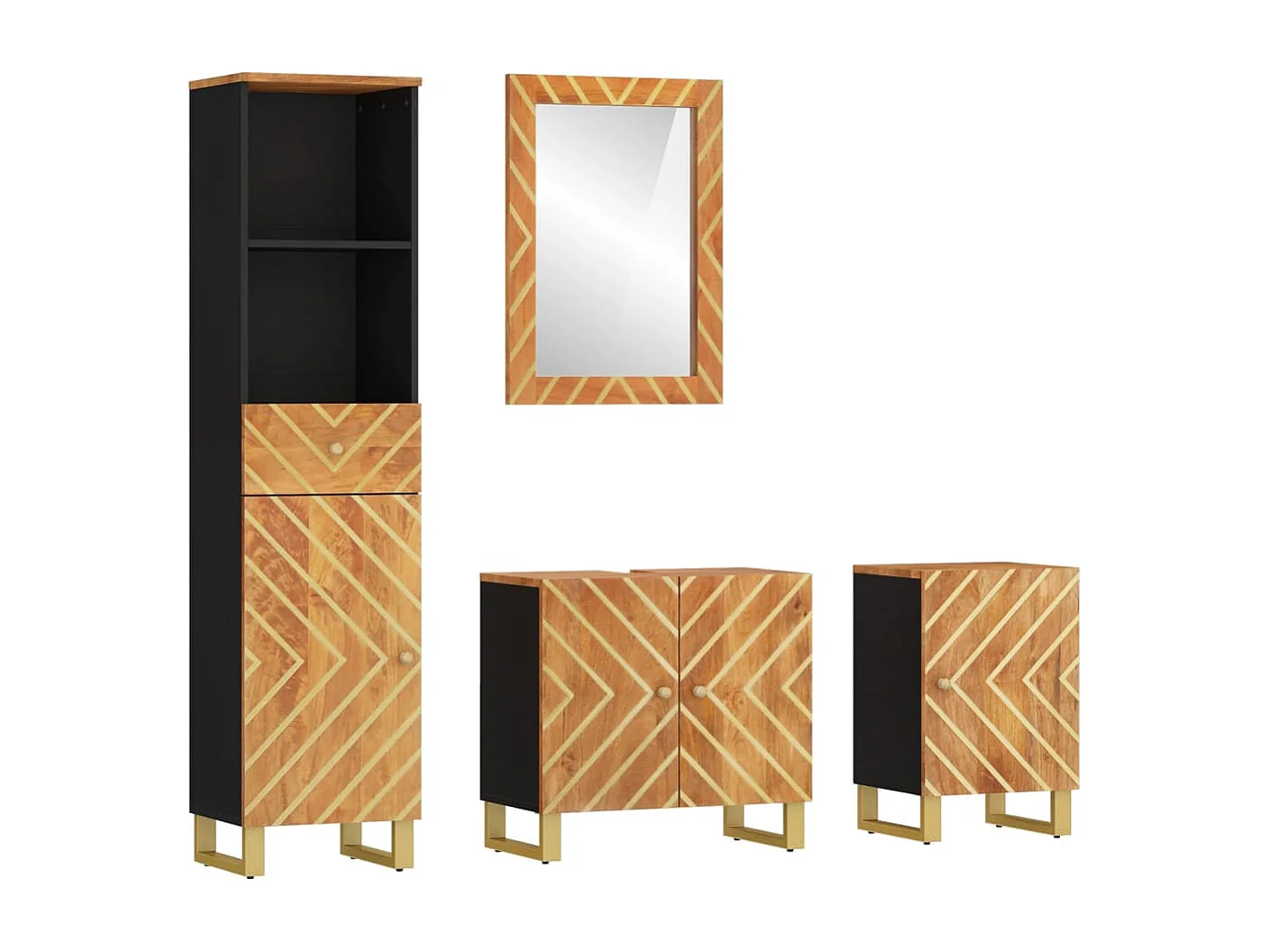 Ensemble d'armoires de bain 4 pcs marron noir bois de manguier