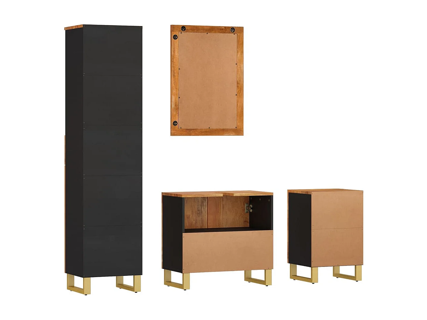 Ensemble d'armoires de bain 4 pcs marron noir bois de manguier