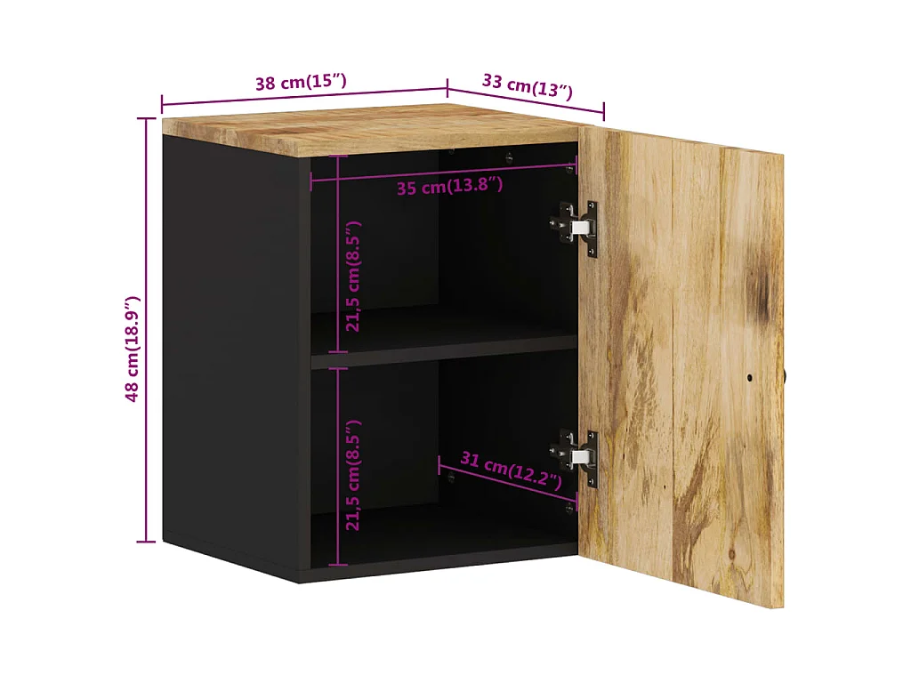Armoire de salle de bain murale 38x33x48cm bois massif manguier