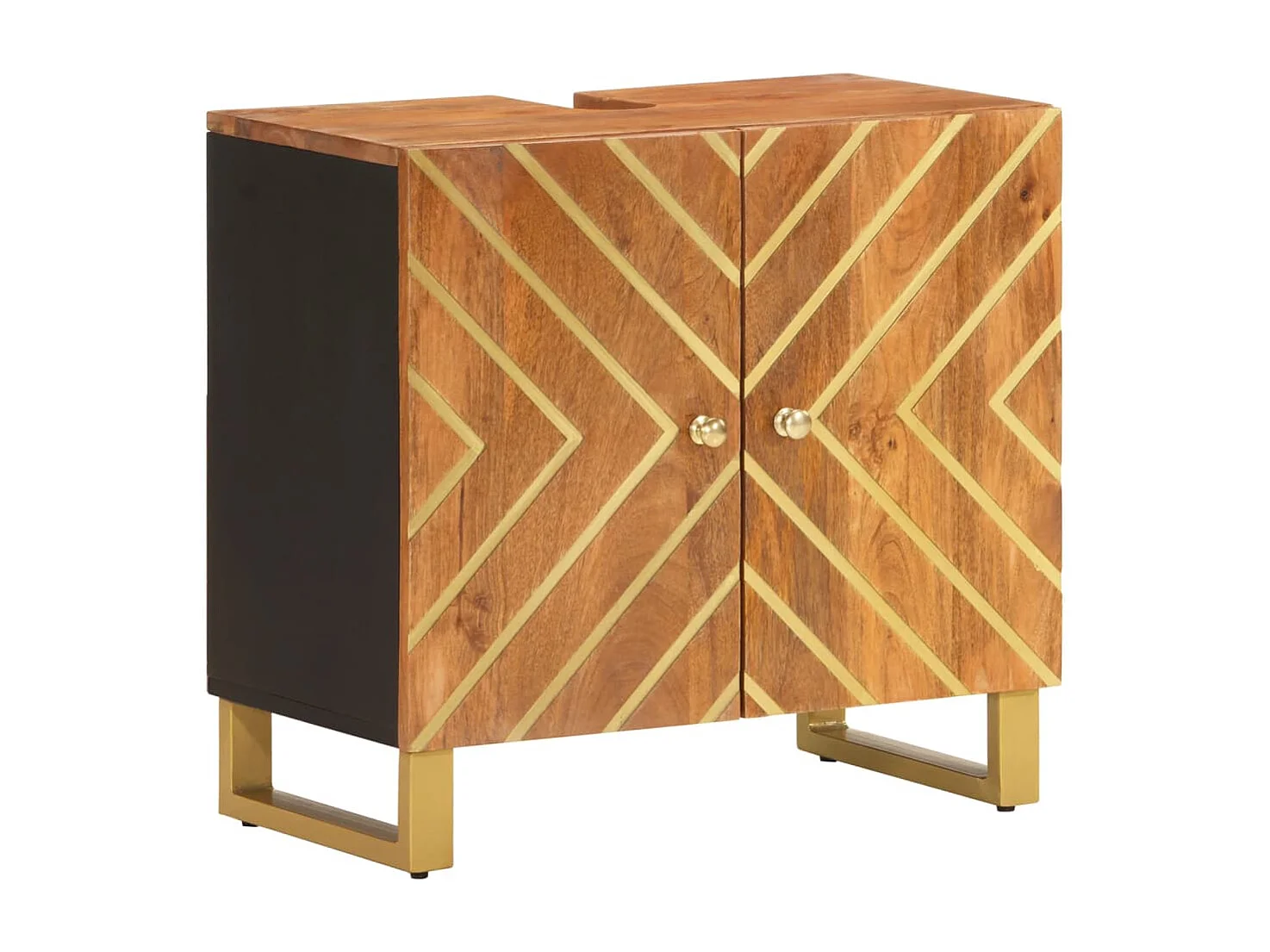 5-delige Badkamermeubelset massief mangohout bruin en zwart