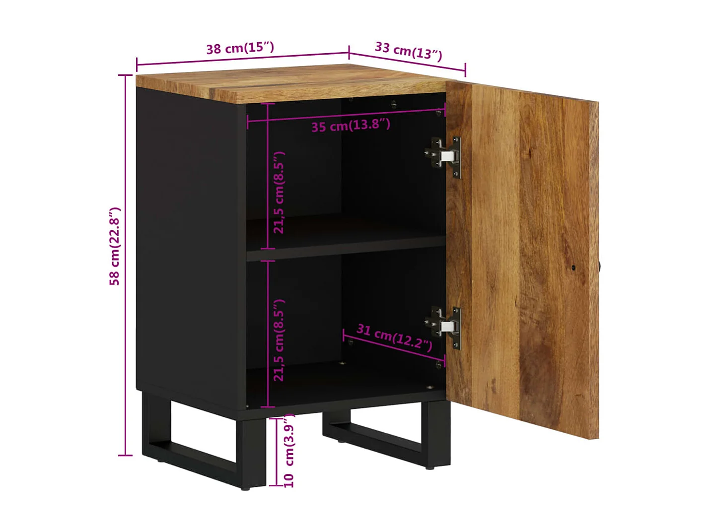 Badschrank 38x33x58 cm Massivholz Mango