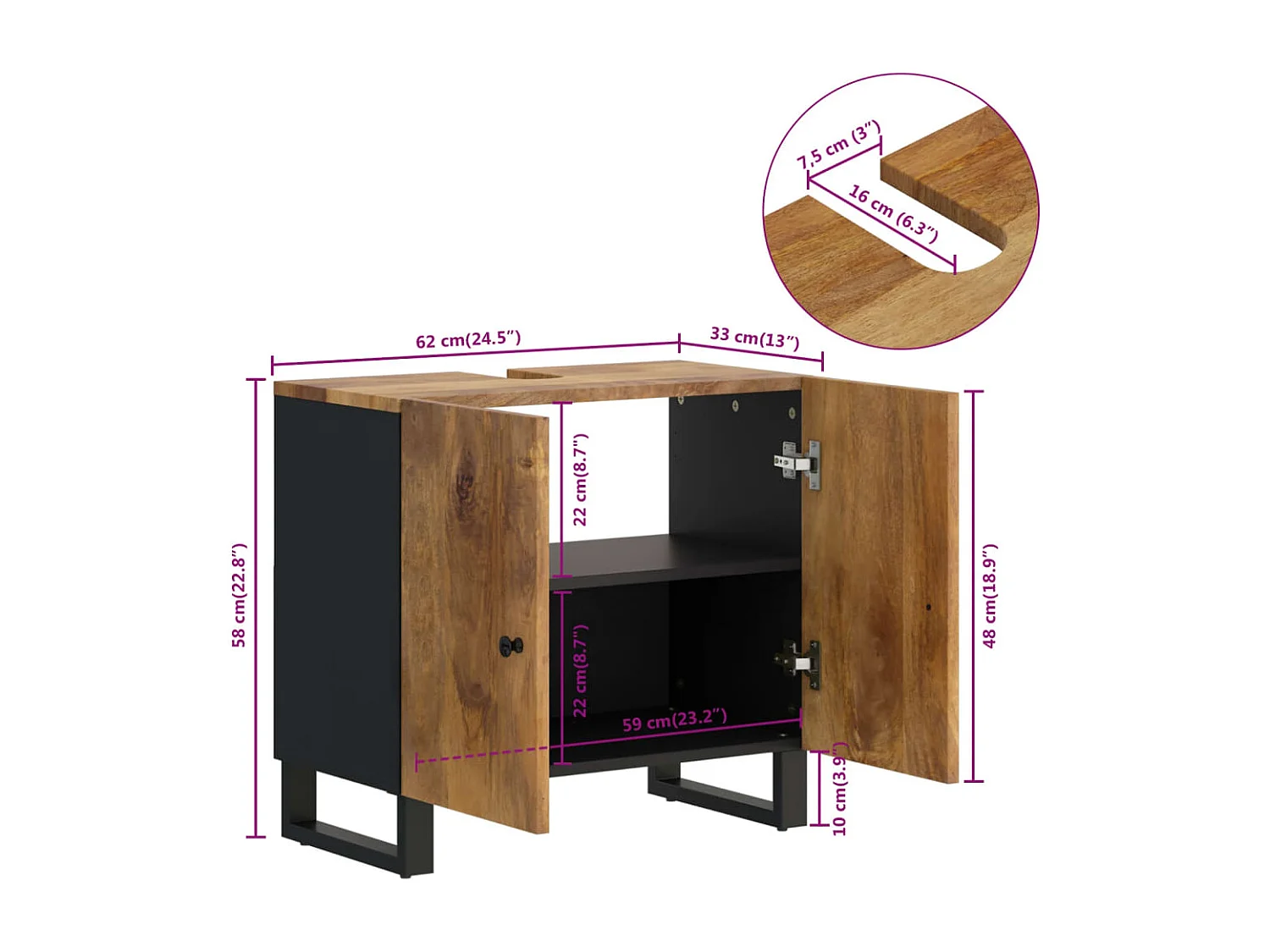 Waschbeckenunterschrank Massivholz Mango und Holzwerkstoff