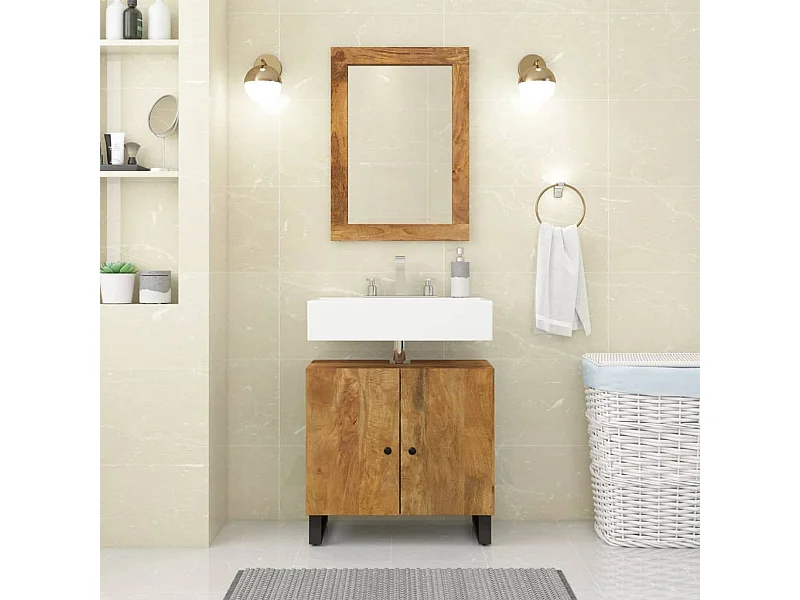 Wastafelkast 62x33x58 cm massief mangohout en bewerkt hout