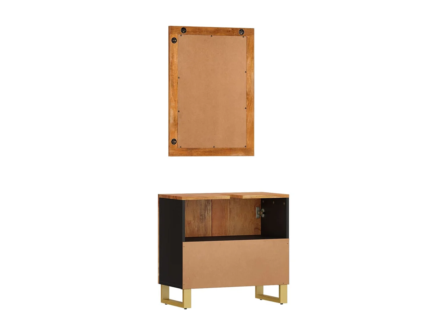 2-tlg. Badschrank-Set Braun und Schwarz Massivholz Mango