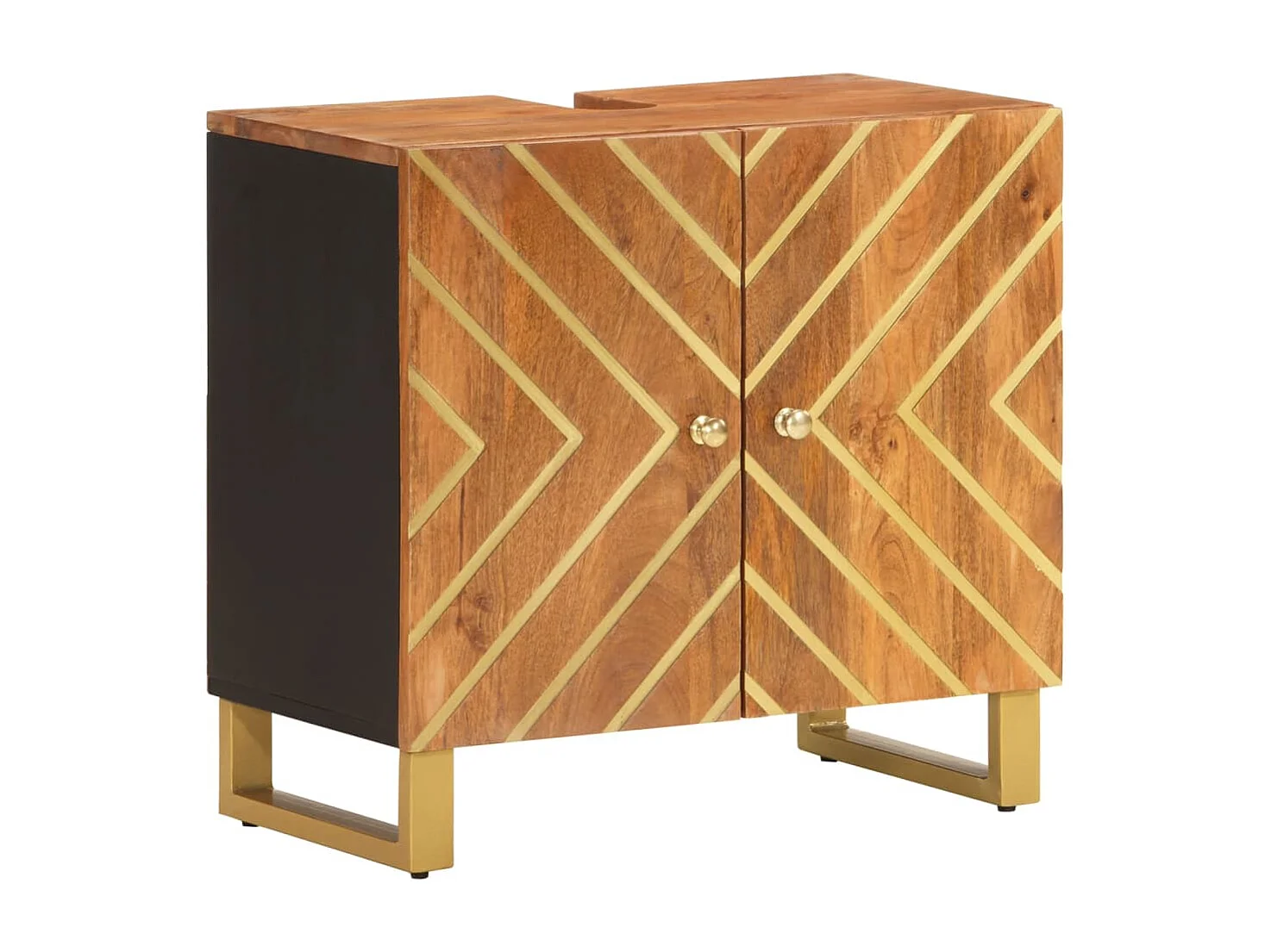 2-tlg. Badschrank-Set Braun und Schwarz Massivholz Mango