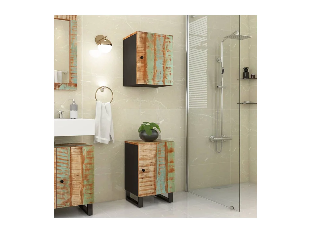 Armoire de salle de bain 38x33x58cm bois massif de récupération