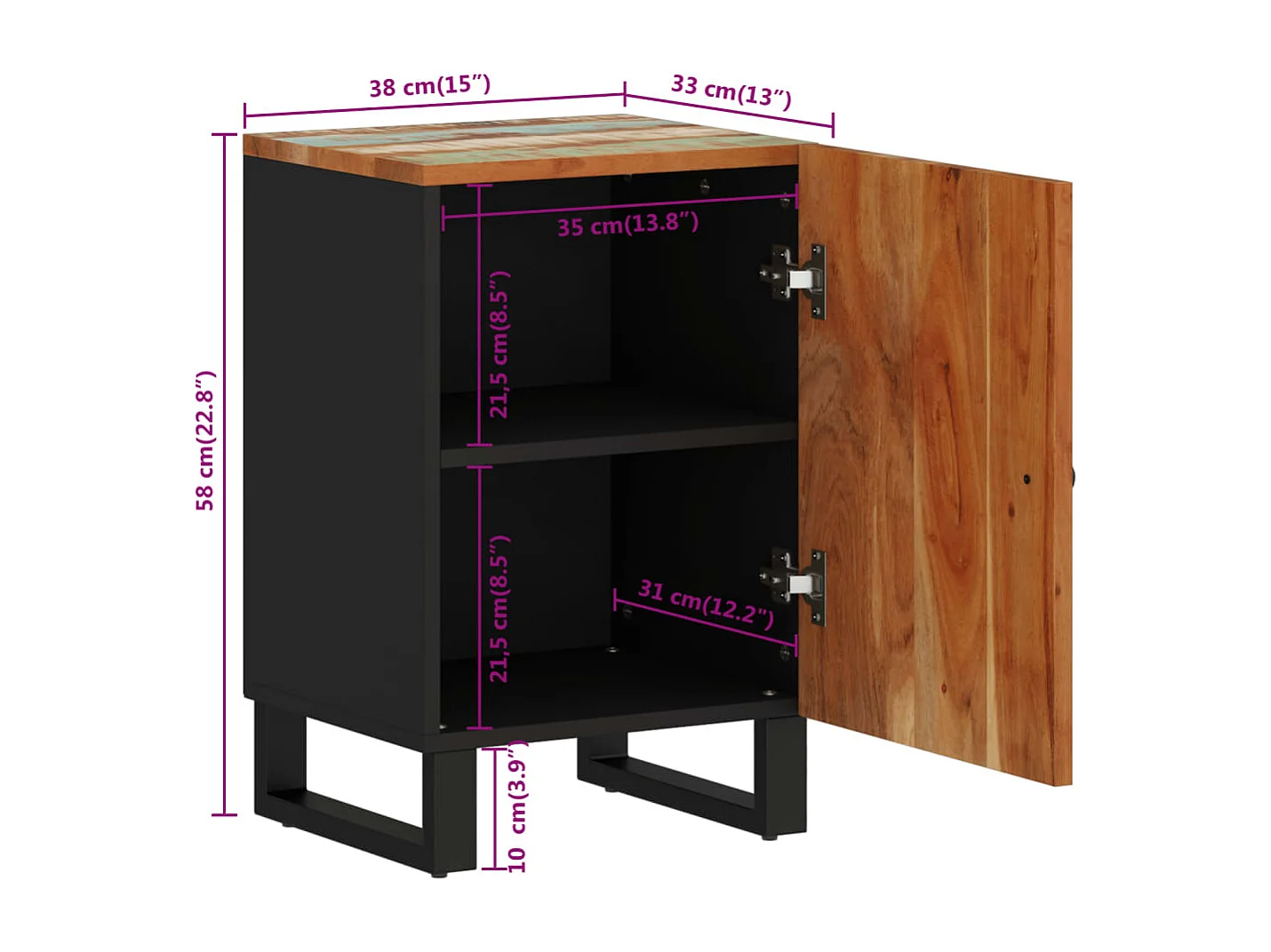 Armoire de salle de bain 38x33x58cm bois massif de récupération