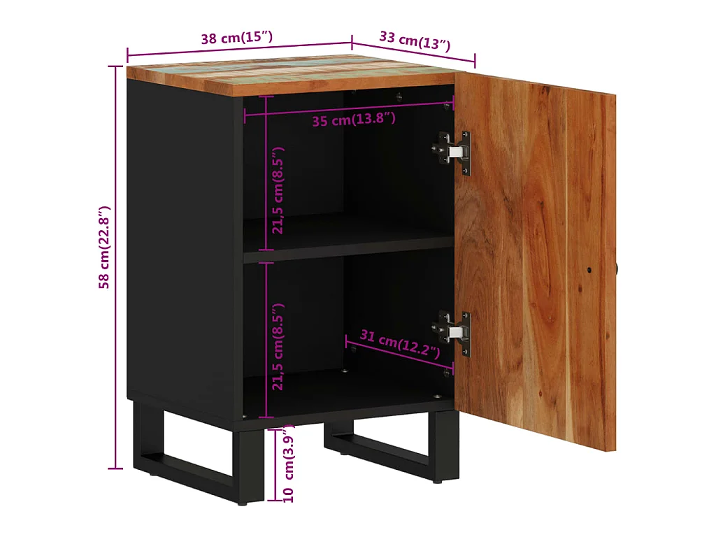 Mobile da Bagno 38x33x58cm Legno Massello di Recupero