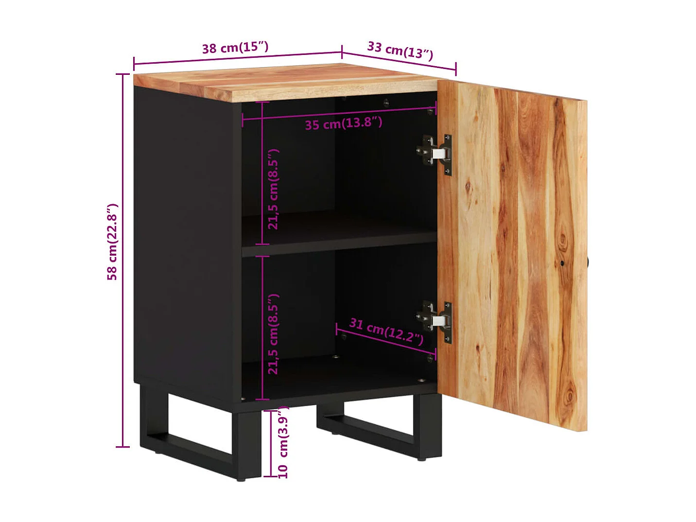 Armoire de salle de bain 38x33x58 cm bois massif d'acacia