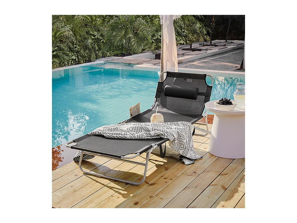Set van 2 ligstoelen, opvouwbare tuinterrasstoelen, verstelbare, opvouwbare en verstelbare campingstoelen - zwart ogs35-sch x2sobuy®