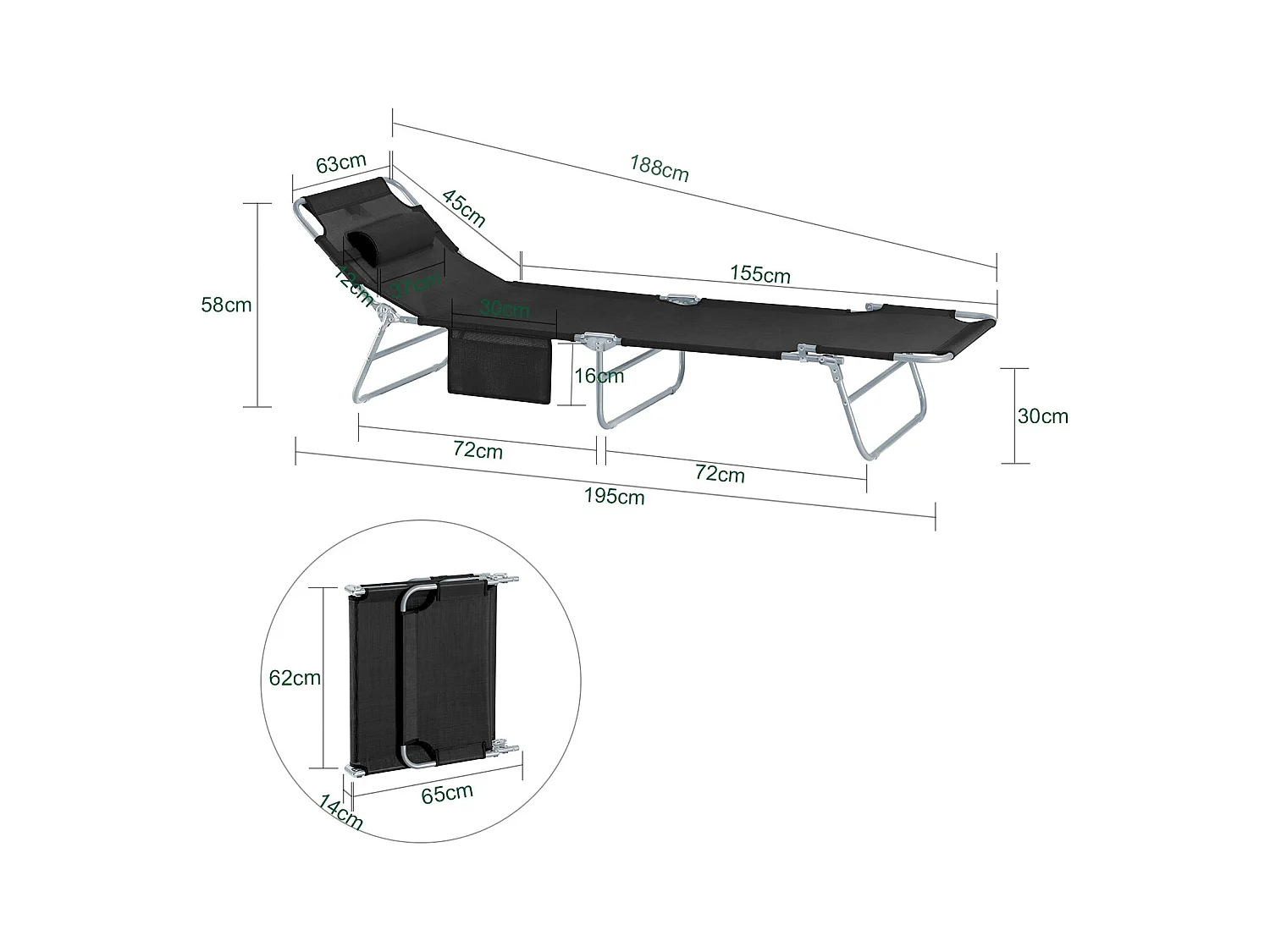 Set van 2 ligstoelen, opvouwbare tuinterrasstoelen, verstelbare, opvouwbare en verstelbare campingstoelen - zwart ogs35-sch x2sobuy®