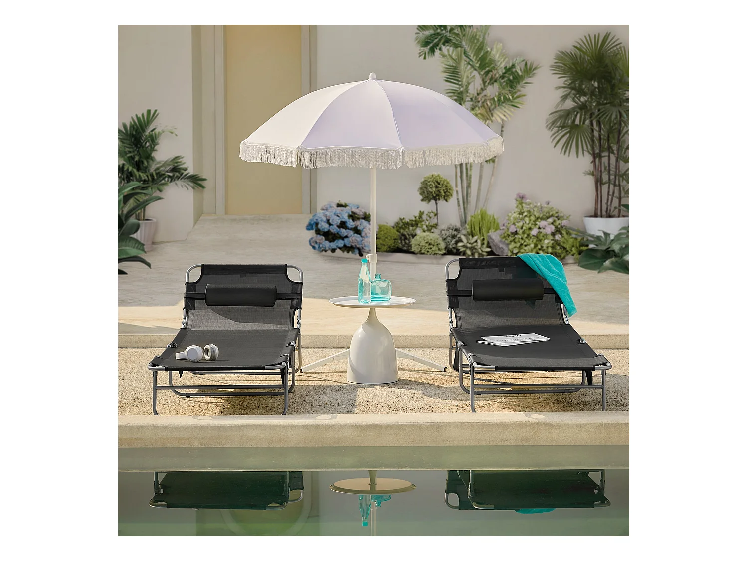Set van 2 ligstoelen, opvouwbare tuinterrasstoelen, verstelbare, opvouwbare en verstelbare campingstoelen - zwart ogs35-sch x2sobuy®