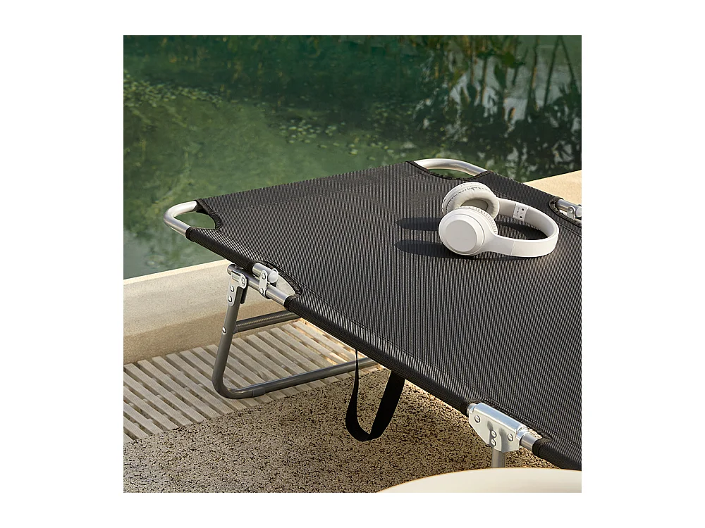 Set van 2 ligstoelen, opvouwbare tuinterrasstoelen, verstelbare, opvouwbare en verstelbare campingstoelen - zwart ogs35-sch x2sobuy®