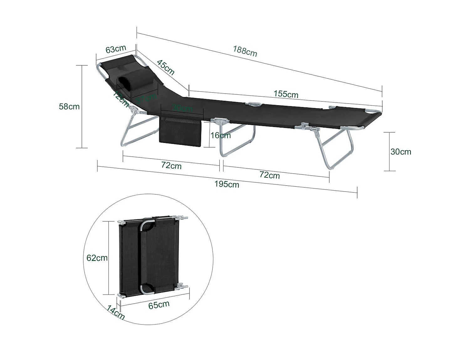 Lot de 2 chaises longues bains de soleil transats de jardin pliant chaises de camping inclinables, pliables et réglables - noir ogs35-sch x2sobuy®