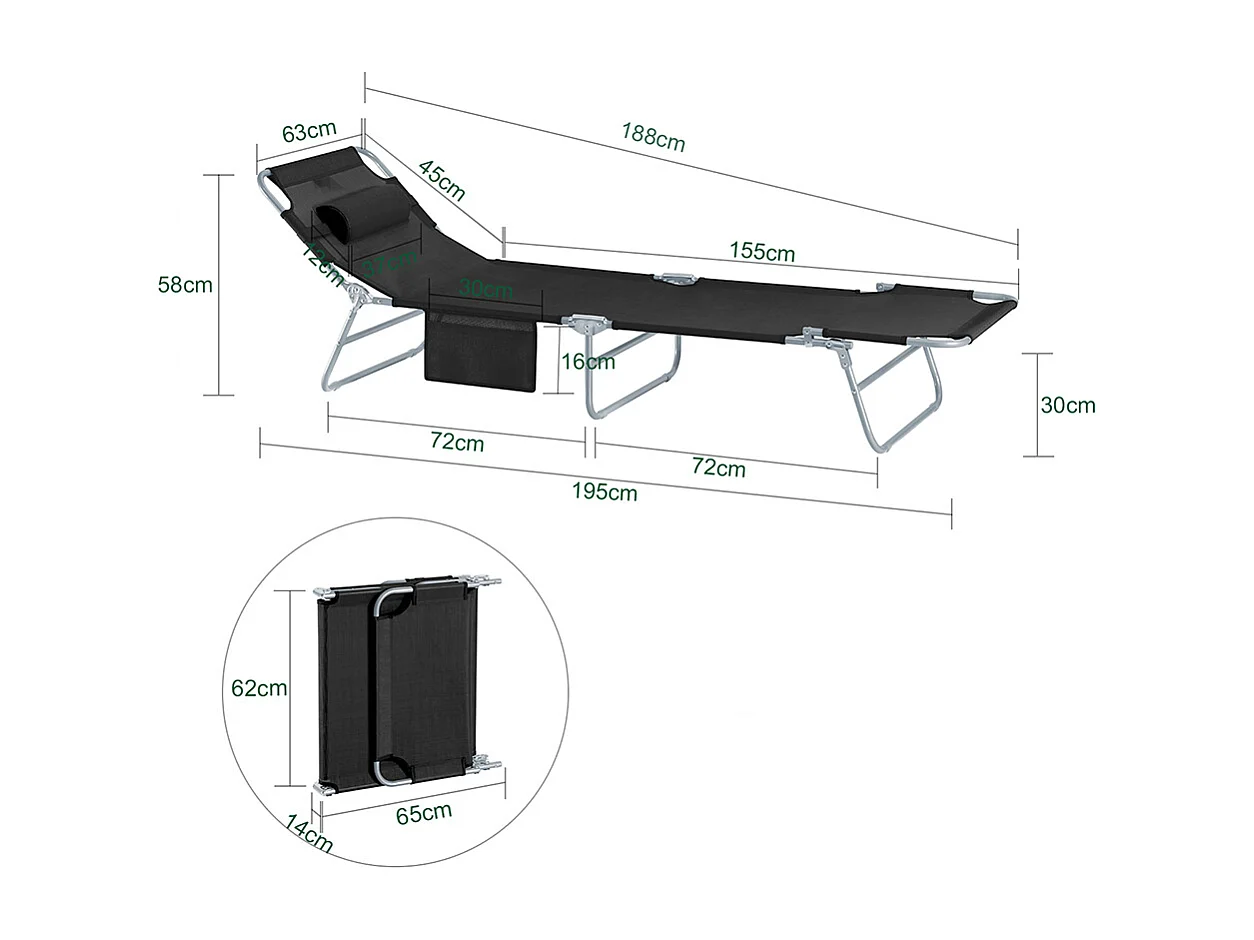 Lot de 2 chaises longues bains de soleil transats de jardin pliant chaises de camping inclinables, pliables et réglables - noir ogs35-sch x2sobuy®