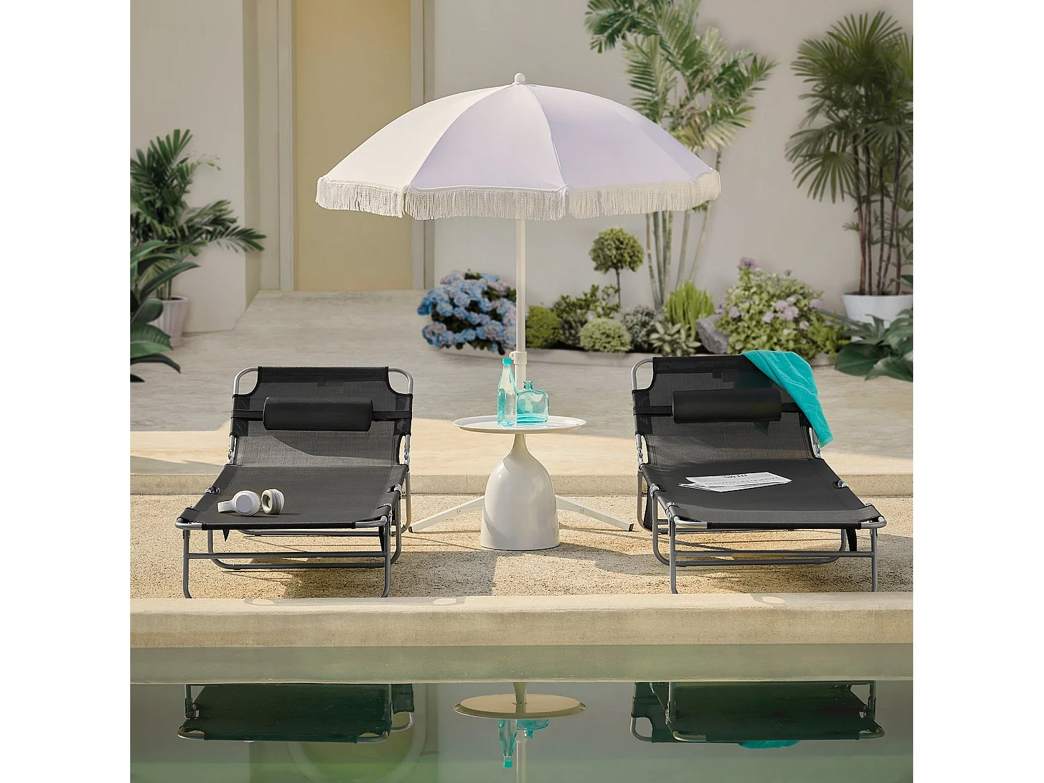 Lot de 2 chaises longues bains de soleil transats de jardin pliant chaises de camping inclinables, pliables et réglables - noir ogs35-sch x2sobuy®
