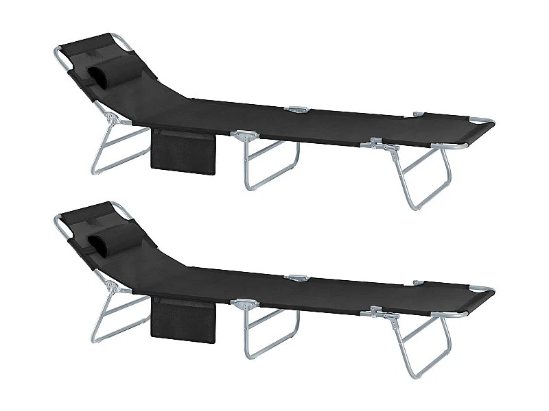 Lot de 2 chaises longues bains de soleil transats de jardin pliant chaises de camping inclinables, pliables et réglables - noir ogs35-sch x2sobuy®