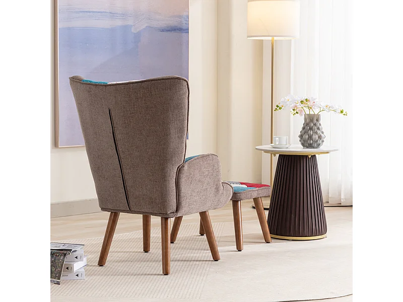 Fauteuil avec repose-pieds - à motif de patchwork coloré - Multicolore