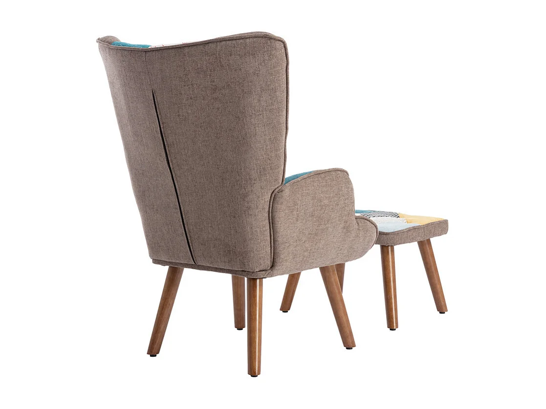 Fauteuil avec repose-pieds - à motif de patchwork coloré - Multicolore