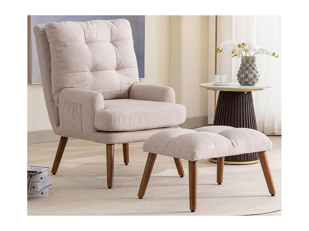 Fauteuil vonvertible avec repose-pieds et dossier réglable - Beige