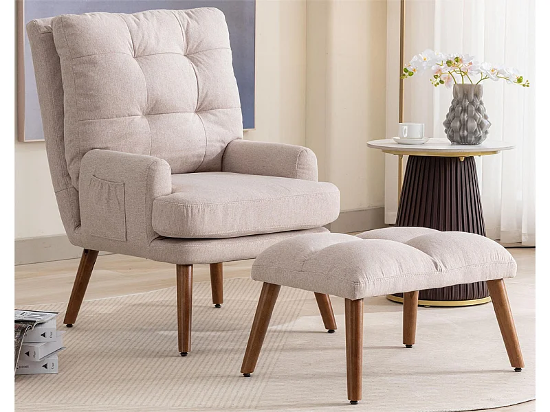 Fauteuil vonvertible avec repose-pieds et dossier réglable - Beige