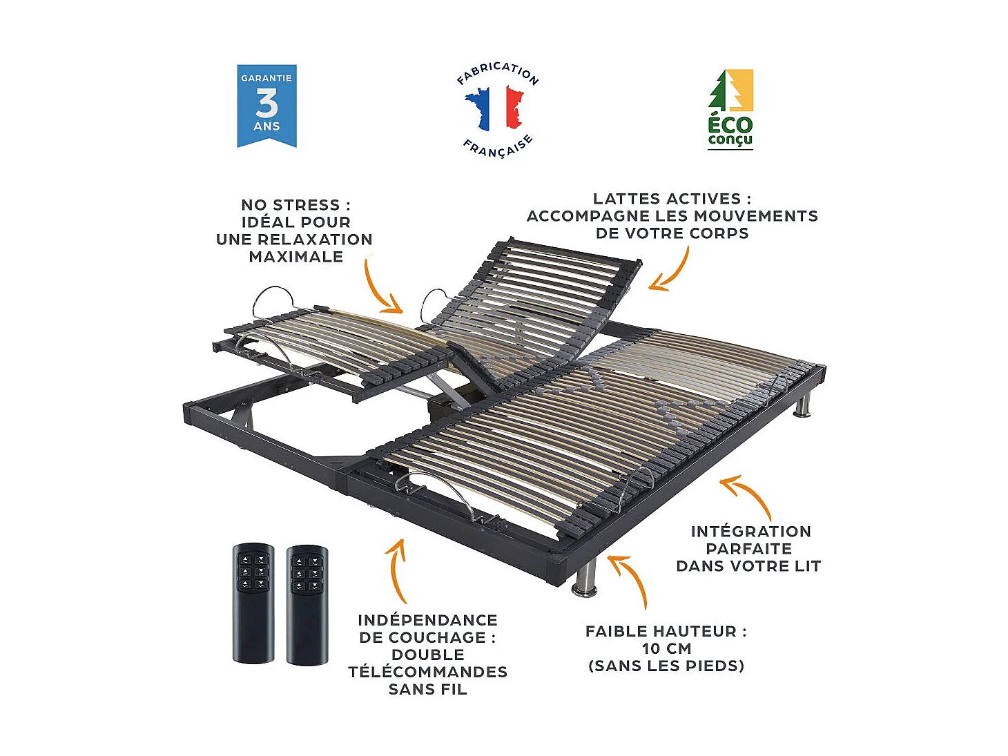 Ensemble relaxation S50 + Matelas Mousse Myriade - 5 zones - 2x90x200 - Gris