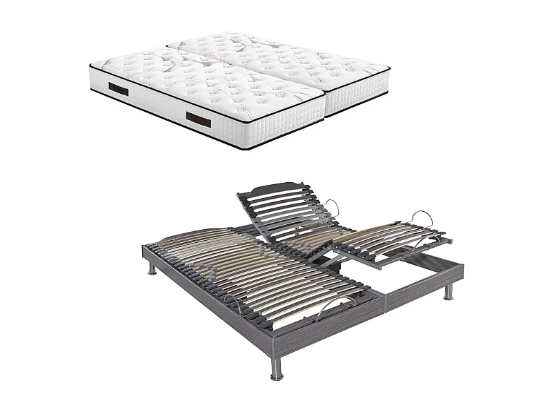 Ensemble relaxation S62 + Matelas Mousse Myriade - 5 zones - 2x90x200 - Gris