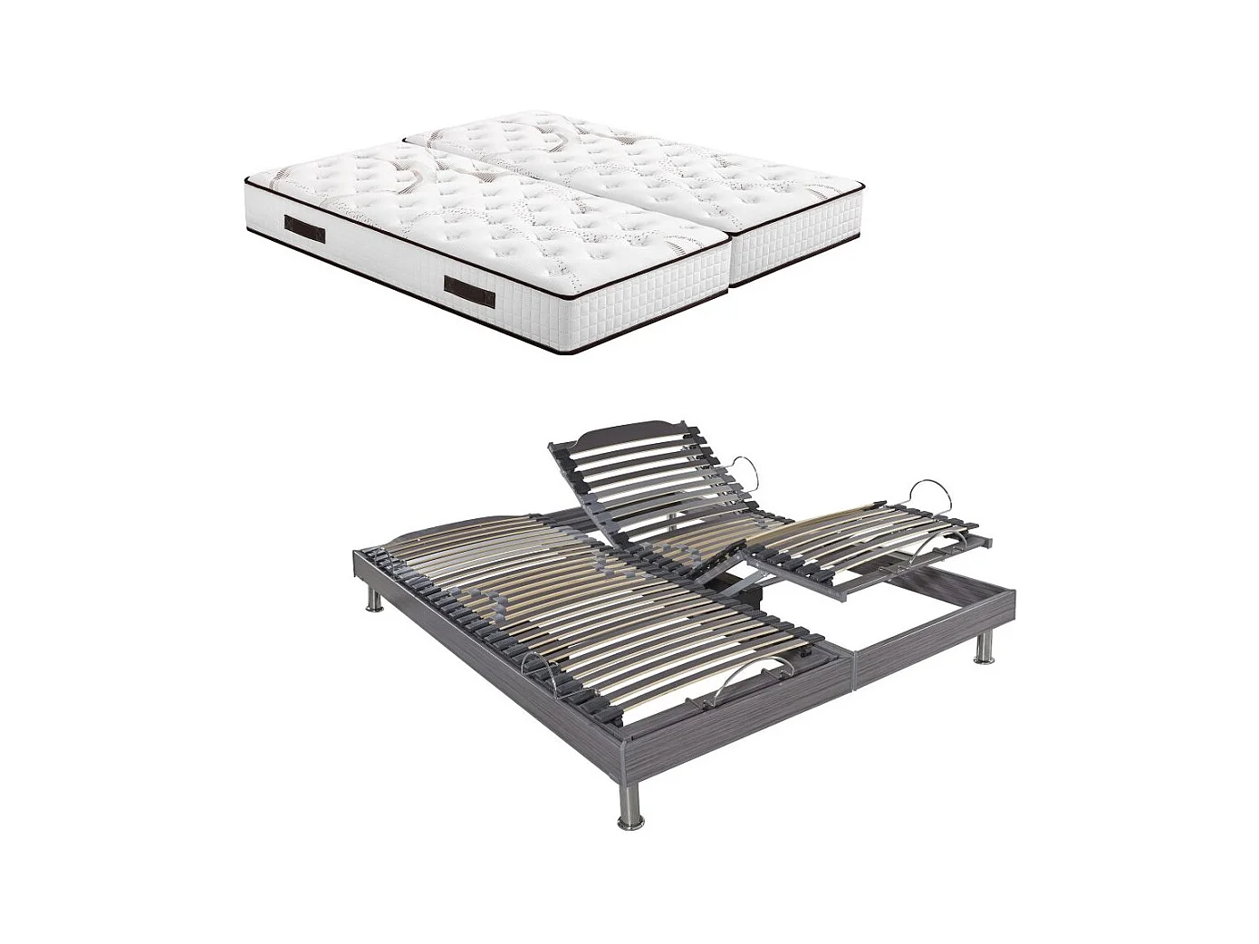 Ensemble relaxation S62 + Matelas Latex Louxor - 5 zones - 2x90x200 - Gris