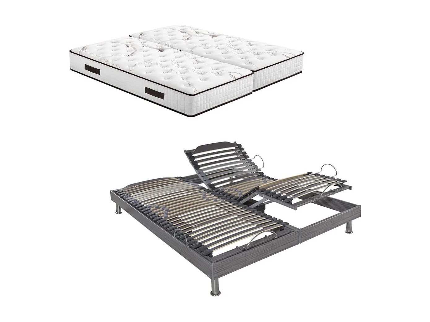 Ensemble relaxation S62 + Matelas Latex Louxor - 5 zones - 2x90x200 - Gris
