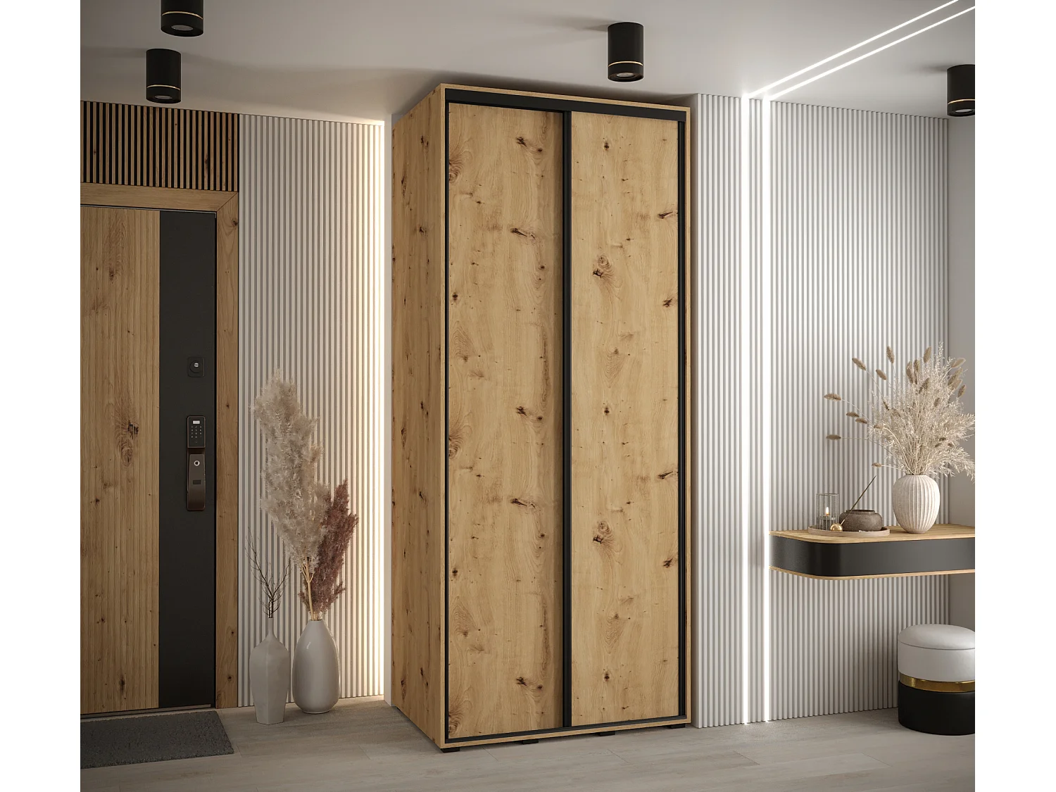 ARMOIRE DAVOS 1 À PORTES COULISSANTES 235,2/110/60 2 portes (Artisan/Artisan/Noir)