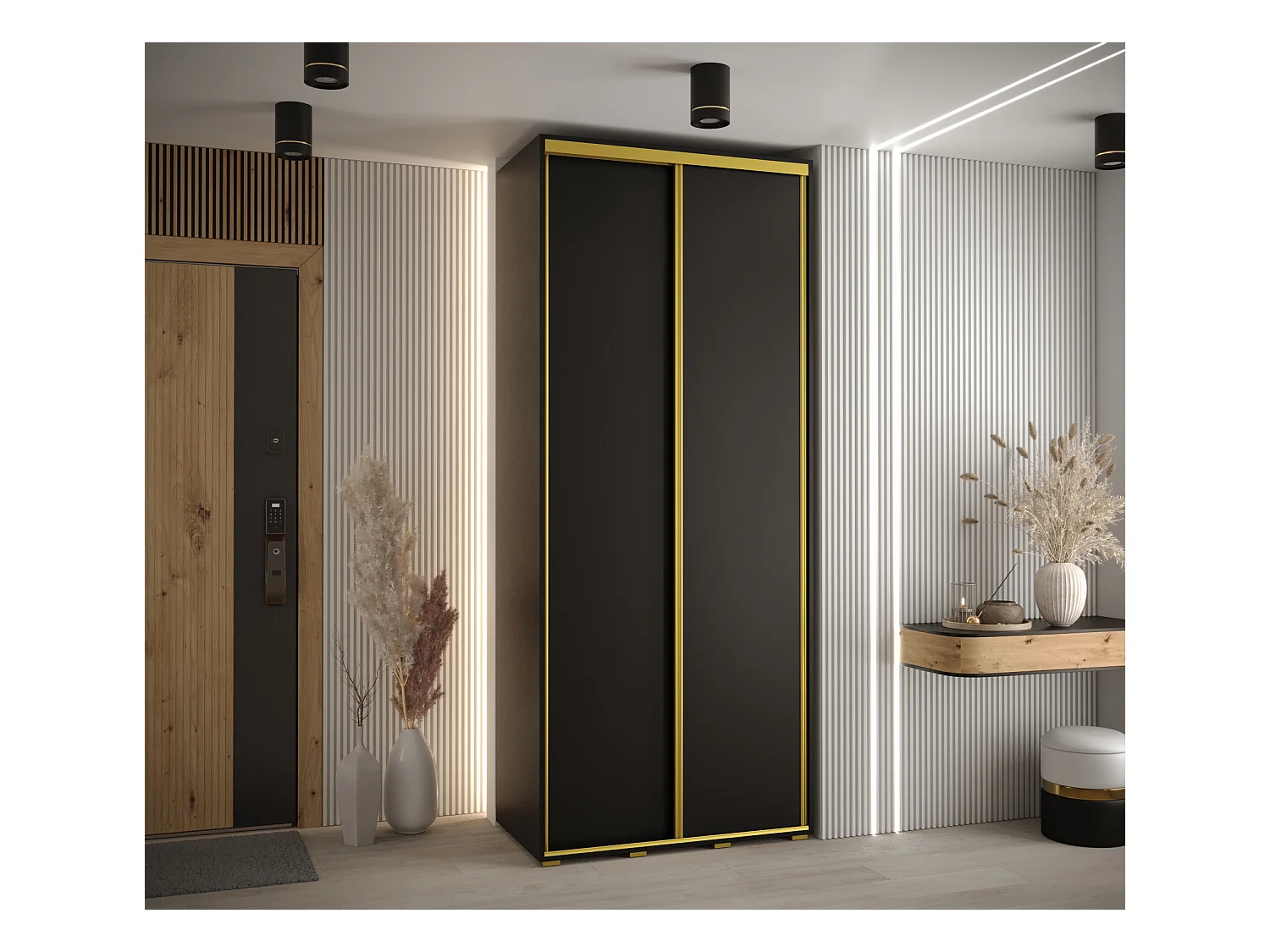 ARMOIRE DAVOS 1 À PORTES COULISSANTES 235,2/110/45 2 portes (Noir/Noir/Or)