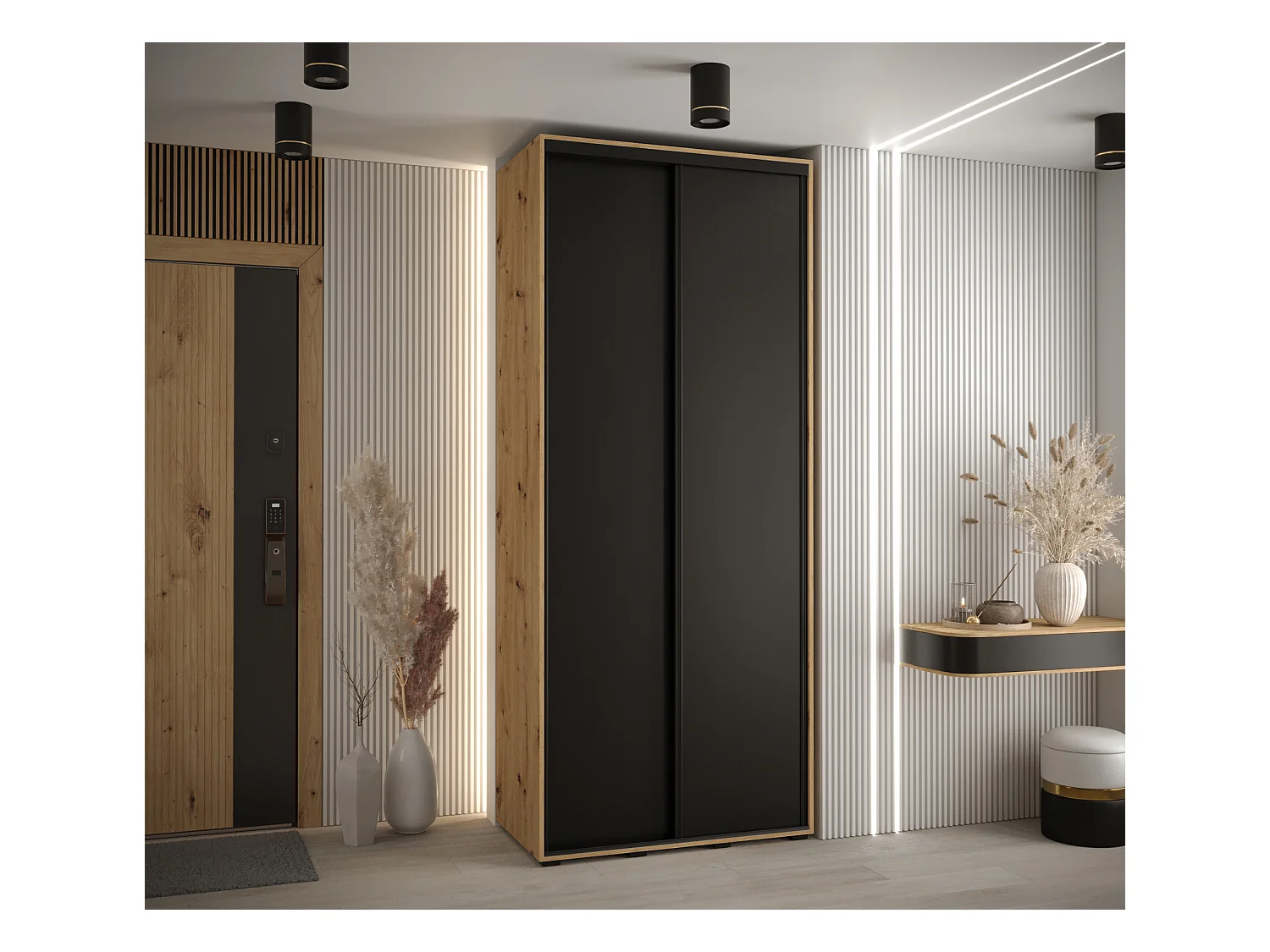 ARMOIRE DAVOS 1 À PORTES COULISSANTES 235,2/110/45 2 portes (Artisan/Noir/Noir)