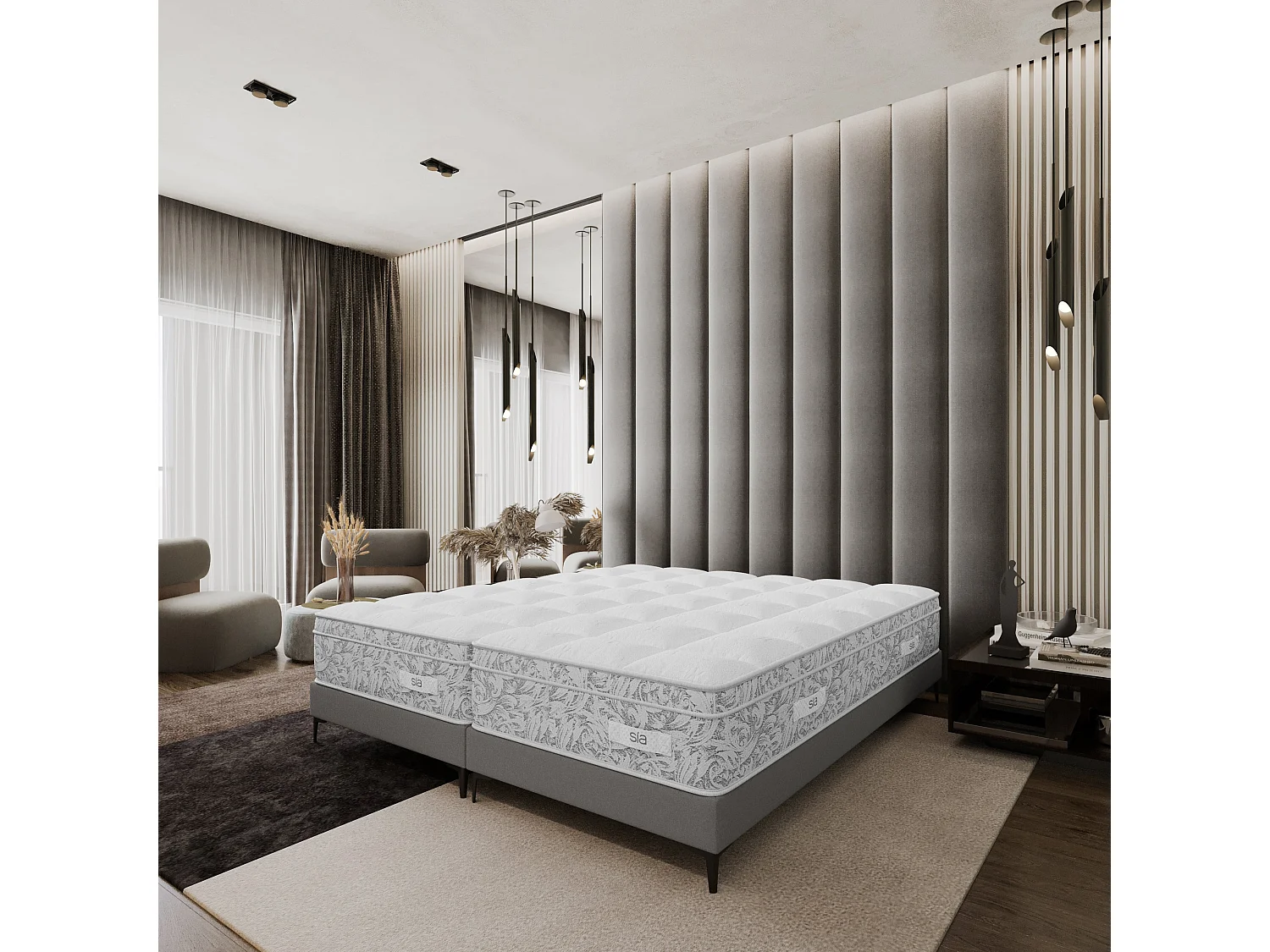 Sommier gris anthracite pieds noir 90x200cm