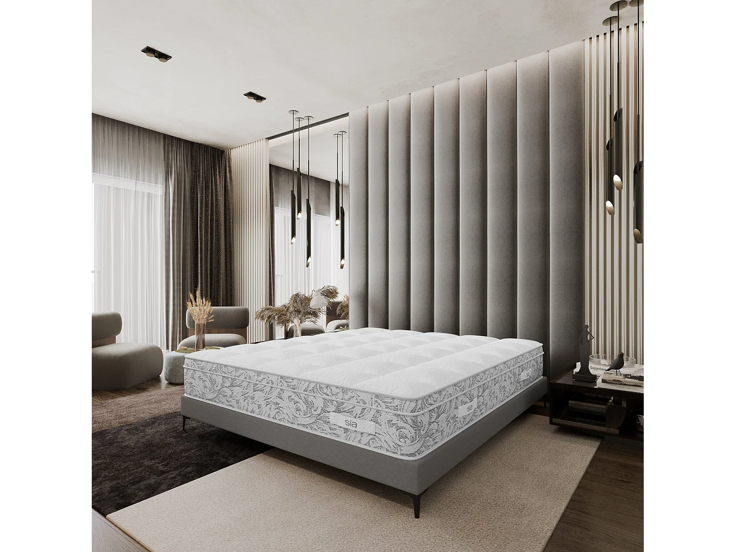 Sommier gris anthracite pieds noir 180x200cm