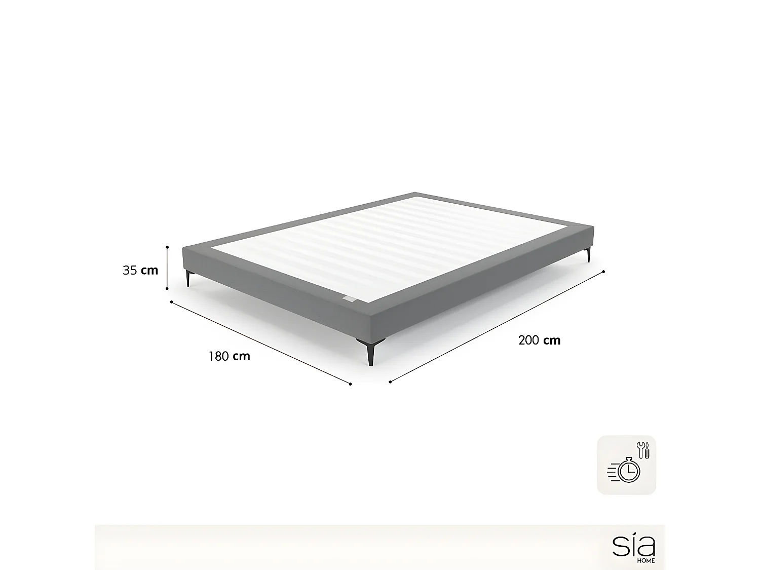 Sommier gris anthracite pieds noir 180x200cm